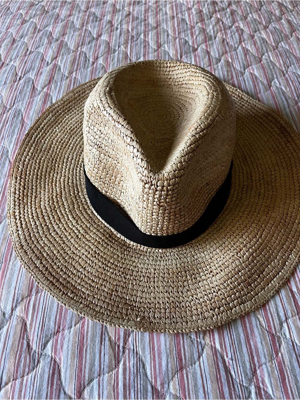 J. Crew Natural Straw Wide-Brim Fedora with Black Band